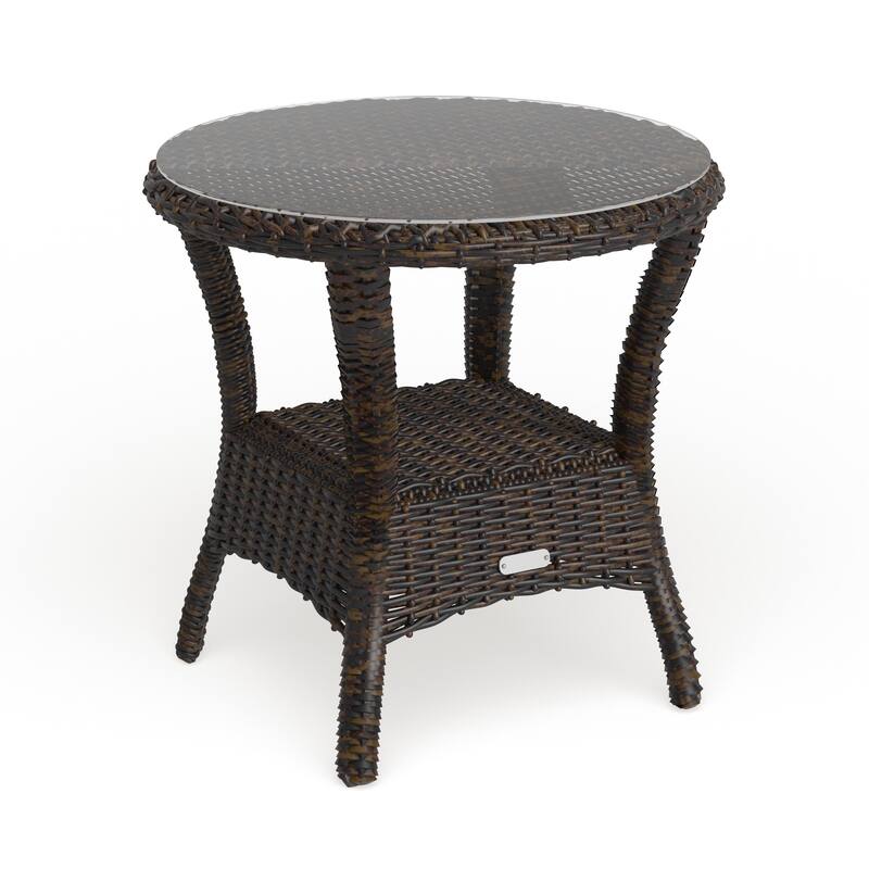 Bayview Outdoor Wicker Side Table with Tempered Glass Top