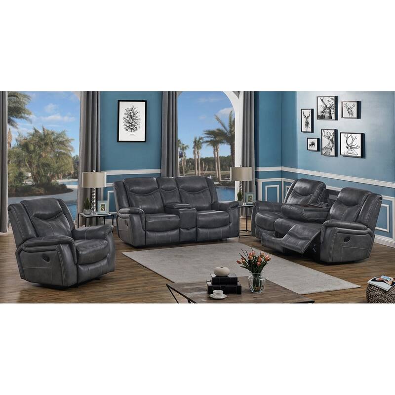 2 Piece Upholstered Reclining Sofa Set in Cool Grey - Cool Grey