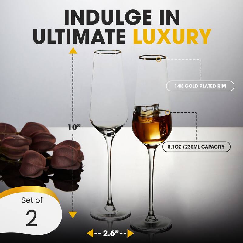 Berkware Tall Champagne Flutes with Gold Rim