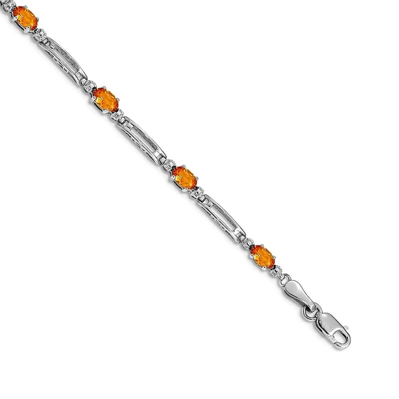 Curata Yellow or White Gold 3.5mm 7" Gemstone and Diamond Bracelet - 10k or 14k - Citrine - 14k - White