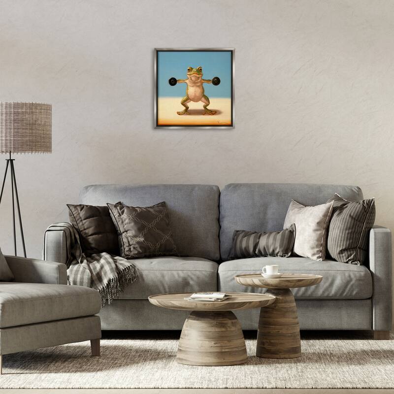 Stupell Exercise Weights Frog Framed Floater Canvas Wall Art Design By Lucia Heffernan