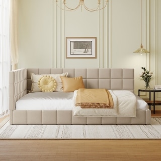 Modern Full Size Daybed Velvet Upholstered Sofa Bed Frame for Bedroom Living Room, Wood Slat Support