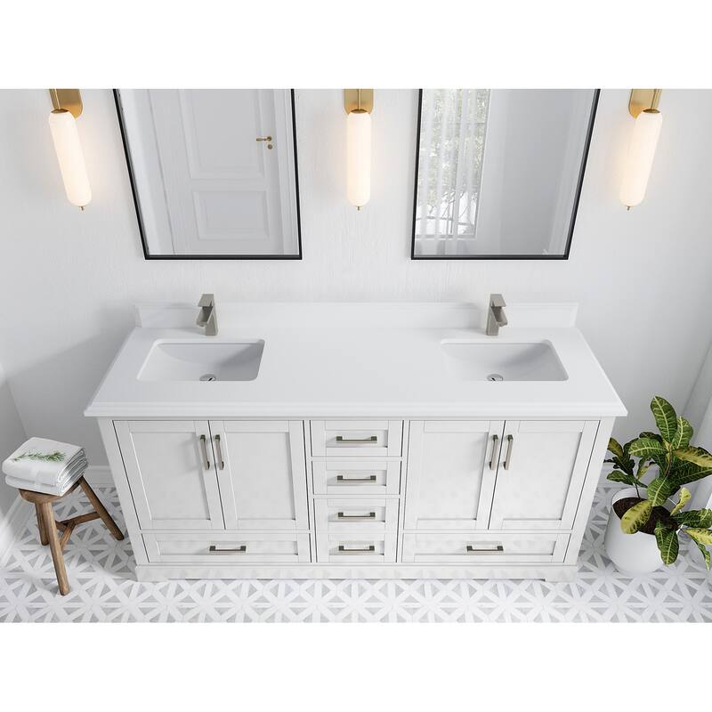 Willow Collection 72 in W x 22 in D x 36 in H Boston Double Bowl Sink Bathroom Vanity with Countertop - 1.5"White - White