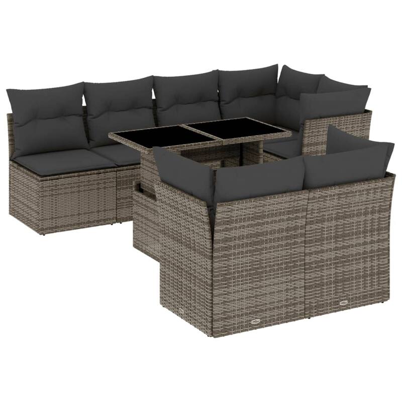 vidaXL Patio Sofa Set with Cushions Outdoor Furniture 8 Piece Poly Rattan - 21.7 x 39.4 x 28.7 in - Gray