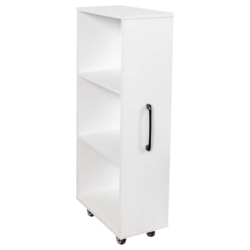 Anmytek Multi Functional 3 Tier Slide Out Door Bookcase - With Wheels Hidden Storage Cabinet