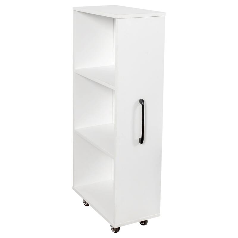 Bookcase with Three Pulled Out Doors Shelving Cabinet,3 Tier Floor Standing Bookcase,Slide Out Storage Bookcase