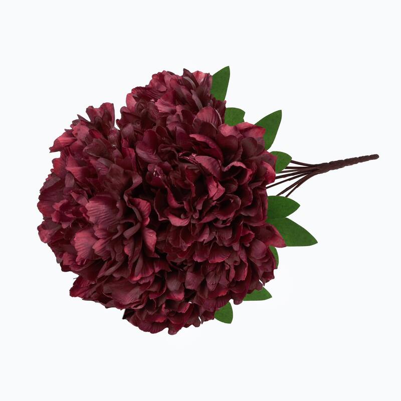 Set of 2 Burgundy Artificial Lush Hybrid Peony Flower Stem Bush Bouquet 17in - 17" L x 10" W x 10" DP
