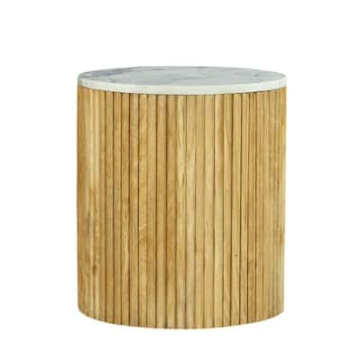 Modrest Cambridge Modern White Marble & Washed Mango Round End Table
