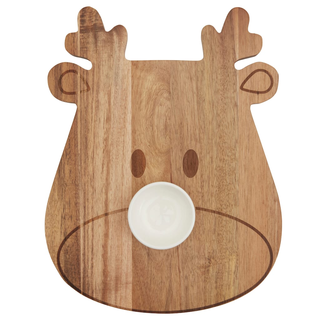 Tabletops Gallery Set of 2 Reindeer Acacia Wood Serving Board with Ceramic Bowl