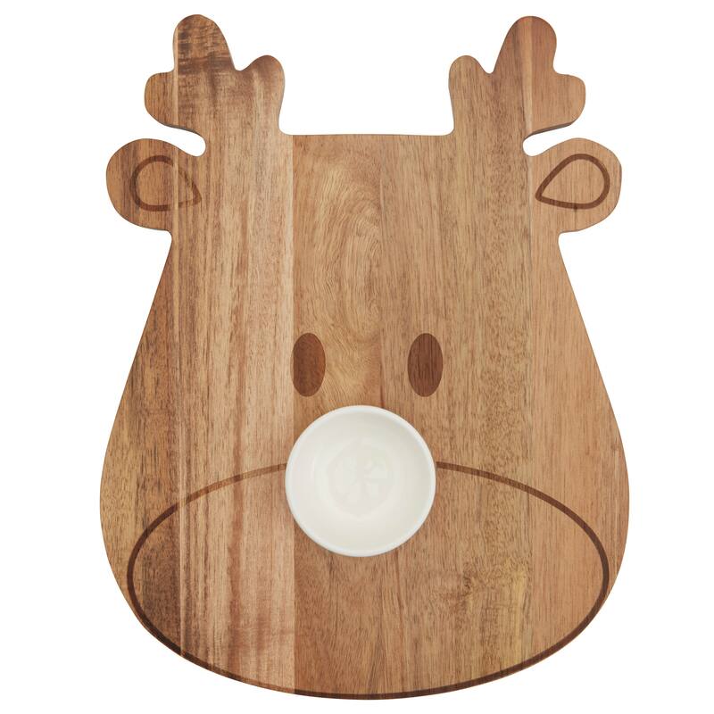 Tabletops Gallery Set of 2 Reindeer Acacia Wood Serving Board with Ceramic Bowl