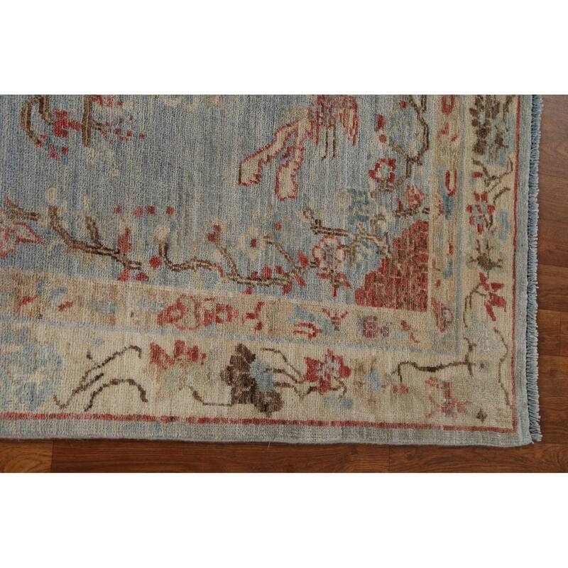 Hand Knotted Oriental 100% Wool Carpet Transitional Floral Navy Blue & Blues Oushak Area Rug - 6' 11'' X 4' 11''