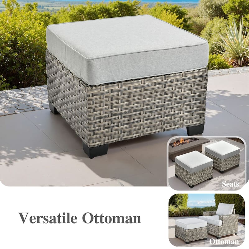 OVIOS 8 Pieces Wide Arm T shaped Seat Curved Swivel Chair Set With Ottoman