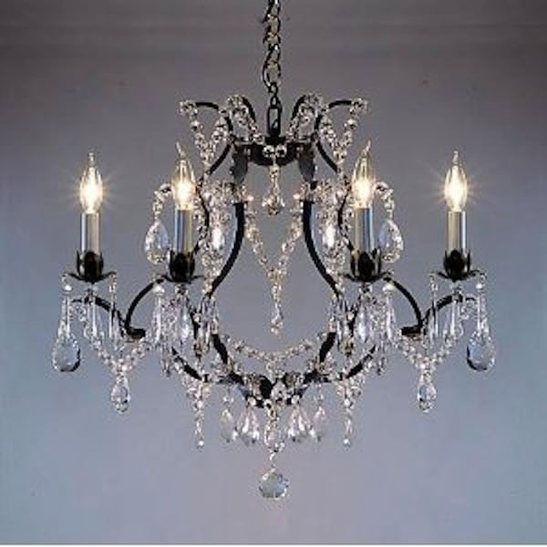 Swag Plug In Swarovski Crystal Trimmed Wrought Iron Swag Plug In Swarovski Crystal Trimmed Wrought Iron Chandelier Lighting