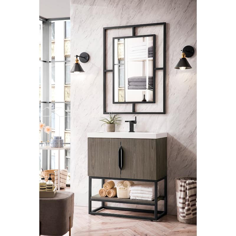 James Martin Vanities Columbia 31.5" Single Vanity, Ash Gray with White Glossy Composite Stone Top