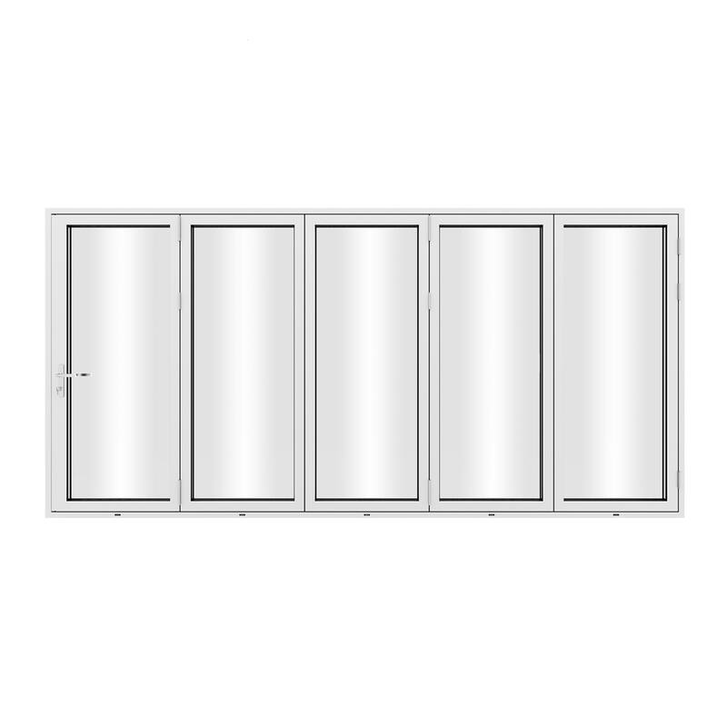 KaMic 168"×80" 5 Panels Aluminum Folding Door In White,Folded Out From Left To Right Model #:FD5PWH16880-LR