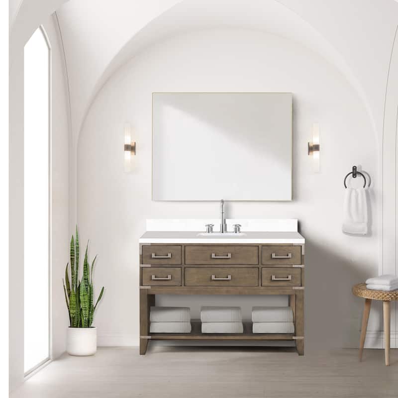 Norwalk 48 in W x 22 in D Black Oak Single Bath Vanity, Cultured Marble Top, and 46 in Mirror