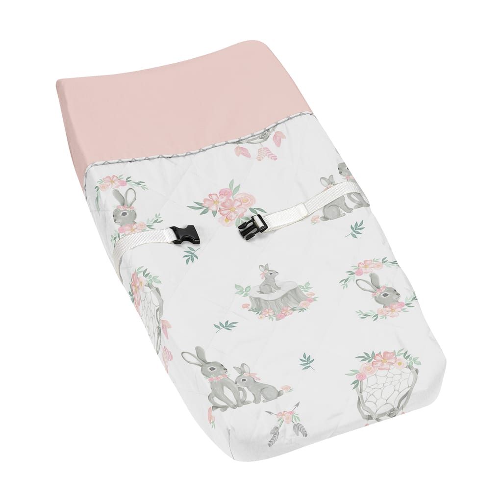 Sweet Jojo Designs Blush Pink Grey Woodland Boho Dream Catcher Arrow Gray Bunny Floral Girl Changing Pad Cover - Watercolor Rose