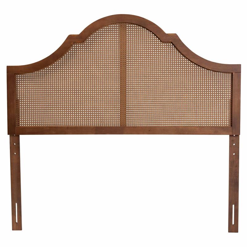 Camila Classic and Traditional Ash Walnut Finished Wood Headboard with Rattan