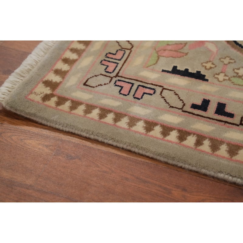 Hand-knotted Traditional Wool Beige Geometric Oriental Area Rug - 14' 1'' X 10' 0''