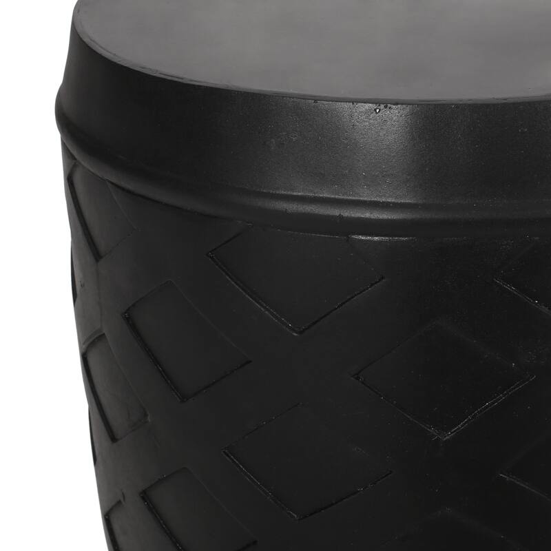 Outdoor Side End Table, 16 Inch Lattice Pattern, Black Concrete Finish