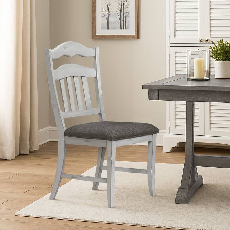 Zeke Dining Chair with Ladder Back, Classic White Wood, Gray Fabric