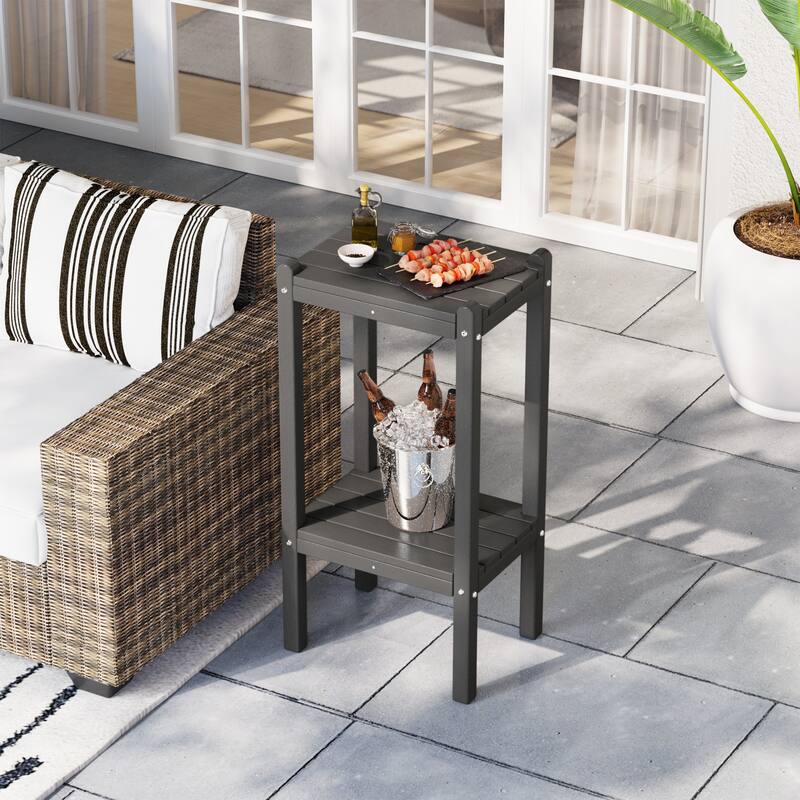 Polytrends Laguna Hdpe All Weather Outdoor Patio Two Shelf Square Table - Gray