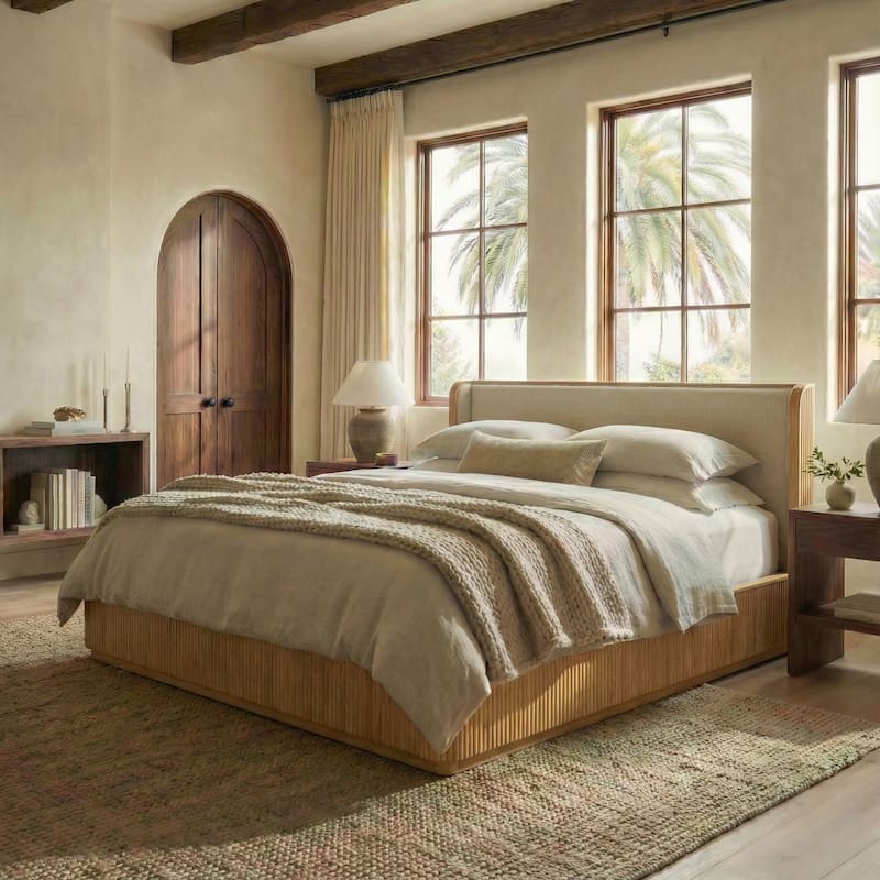SAFAVIEH Couture Barrymore Reeded Wood Bed - Greige Oak/Taupe - Queen