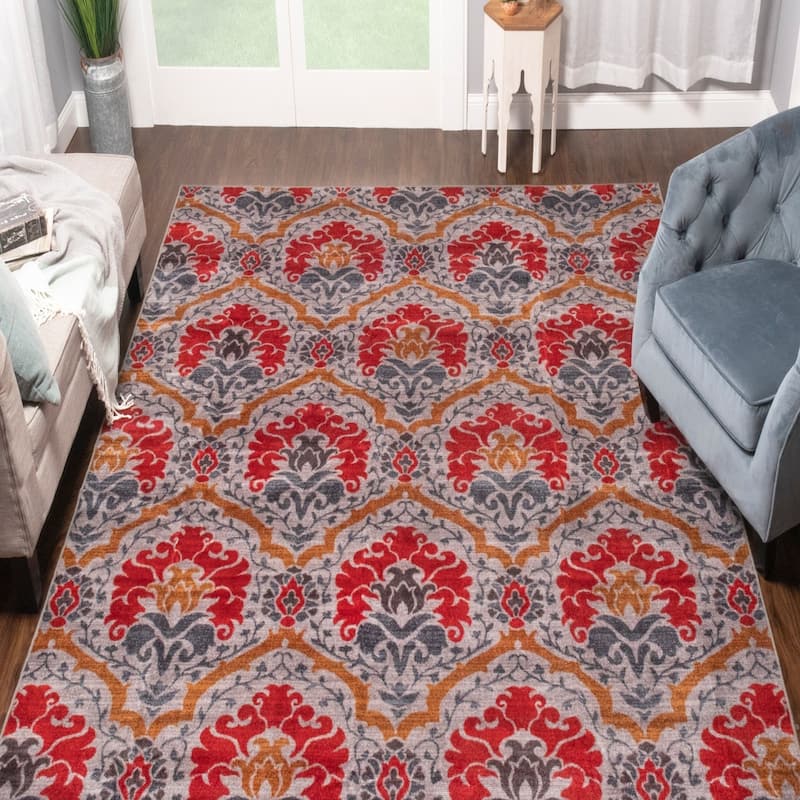 Superior Chloe Floral Damask Non-Slip Washable Indoor Runner or Area Rug