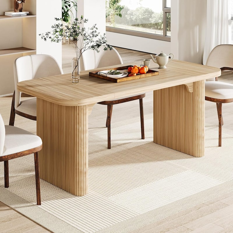 62-Inch Wood Dining Table for 4-6 People Modern Rectangular Kitchen Table for Dining Room Living Room - Natural
