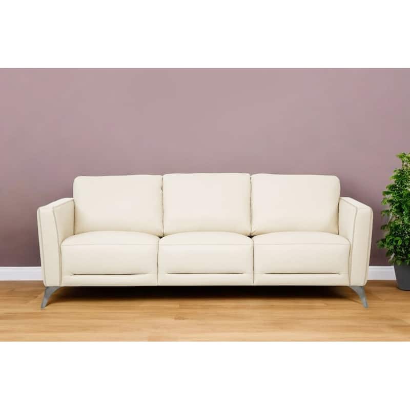 HomeRoots 83" Cream Leather Sofa With Black Legs - Cream