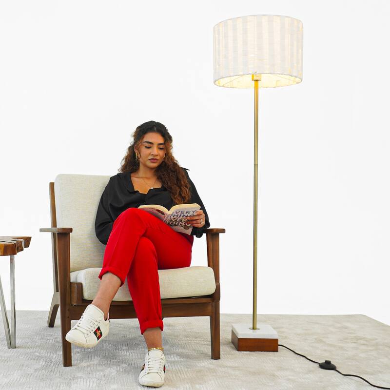 Minimalist Floor Lamp, Slim Standing Light with Neutral Shade for Living Room & Bedroom, Marble Base Floor Lamp - 110V