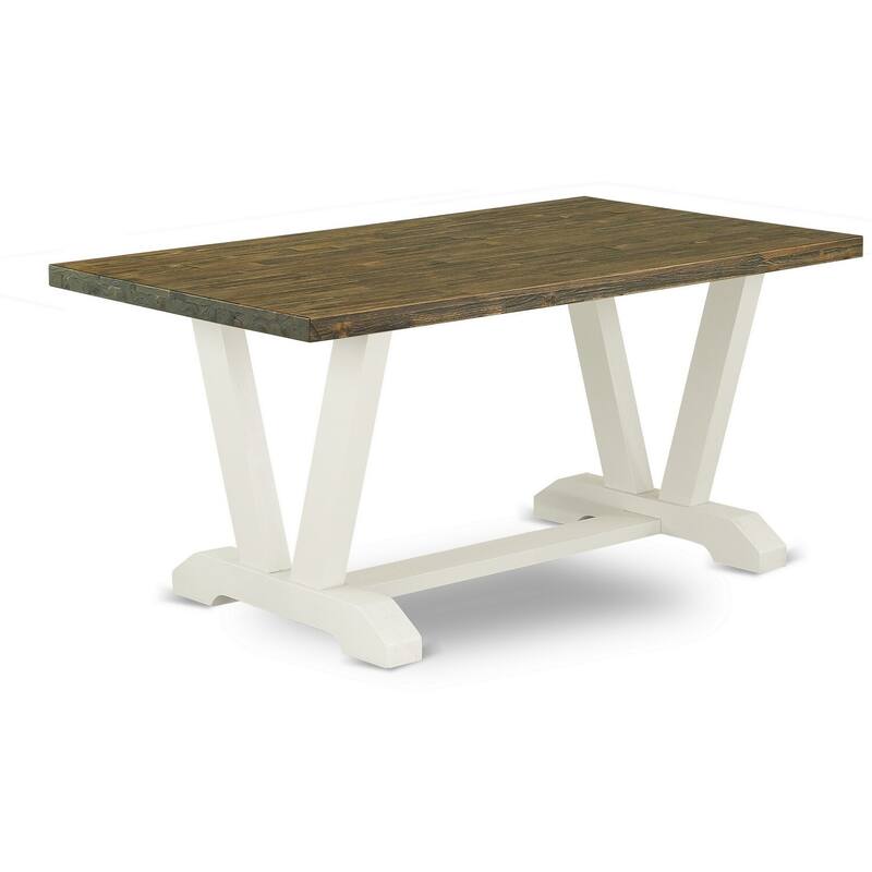 HomeStock 7-Piece Distressed Jacobean Finish Solid Wood Top Dining Table with 6-Parson Chairs