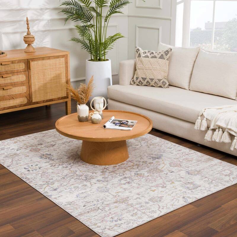 Hauteloom Azula Hallway, Kitchen Machine Washable Runner Rug - Ivory, Dark Red, Slate Blue - 2'7" x 7'3"