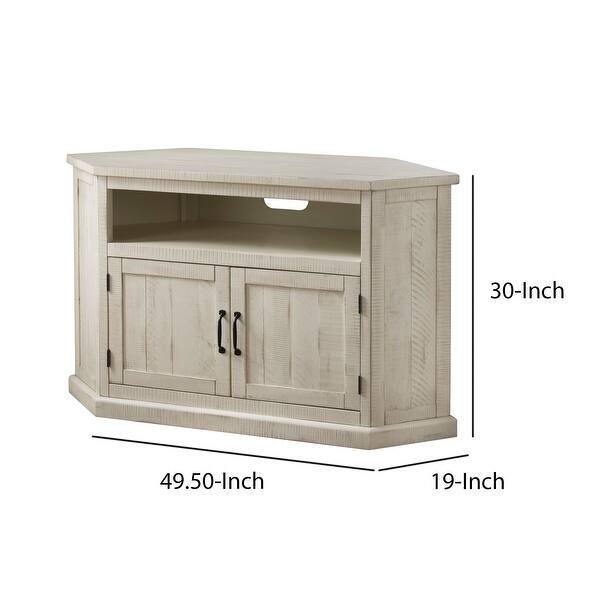 Rustic Style Wooden Corner TV Stand with 2 Door White On