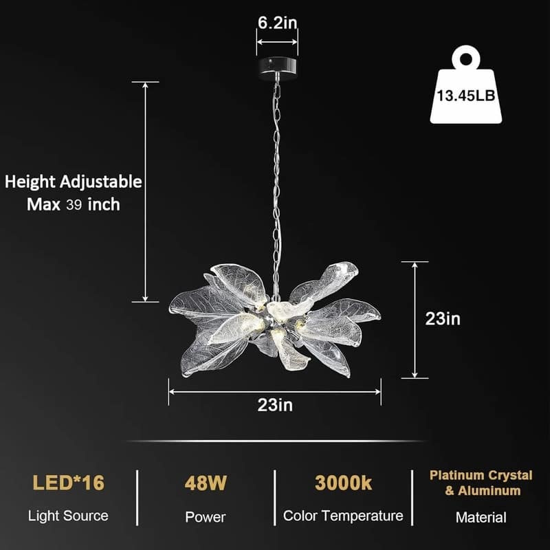 KAYLA D31.5" 18-Light Modern Chandelier, Bionic Leaf Chandelier