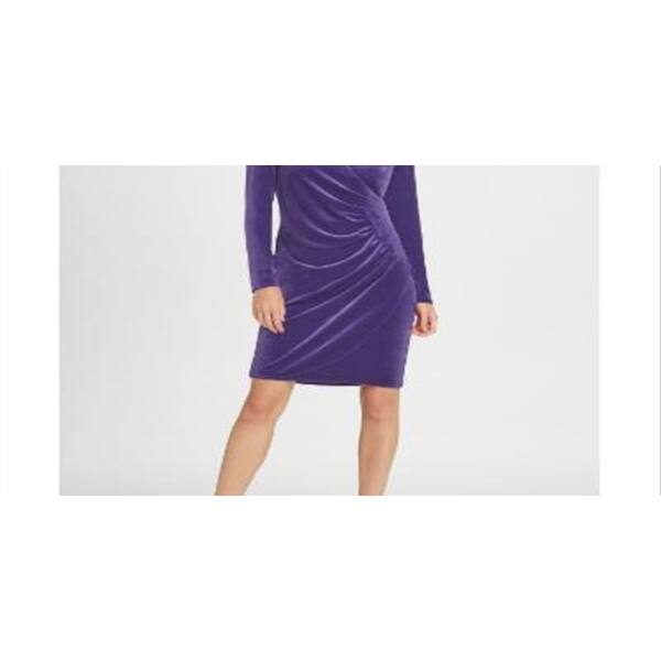 purple dkny dress Dkny Women's Ruched Long Sleeve V Neck Knee Length Cocktail Sheath Dress  Purple Size 10 - Bed Bath & Beyond