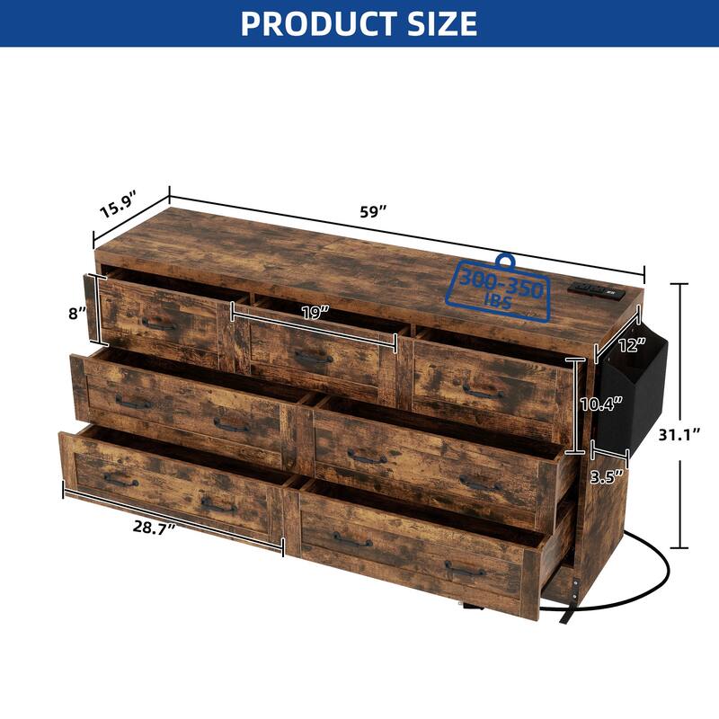 Moasis 6-Drawer 7-Drawer Double Dresser with Power Outlet and Organizer Bag