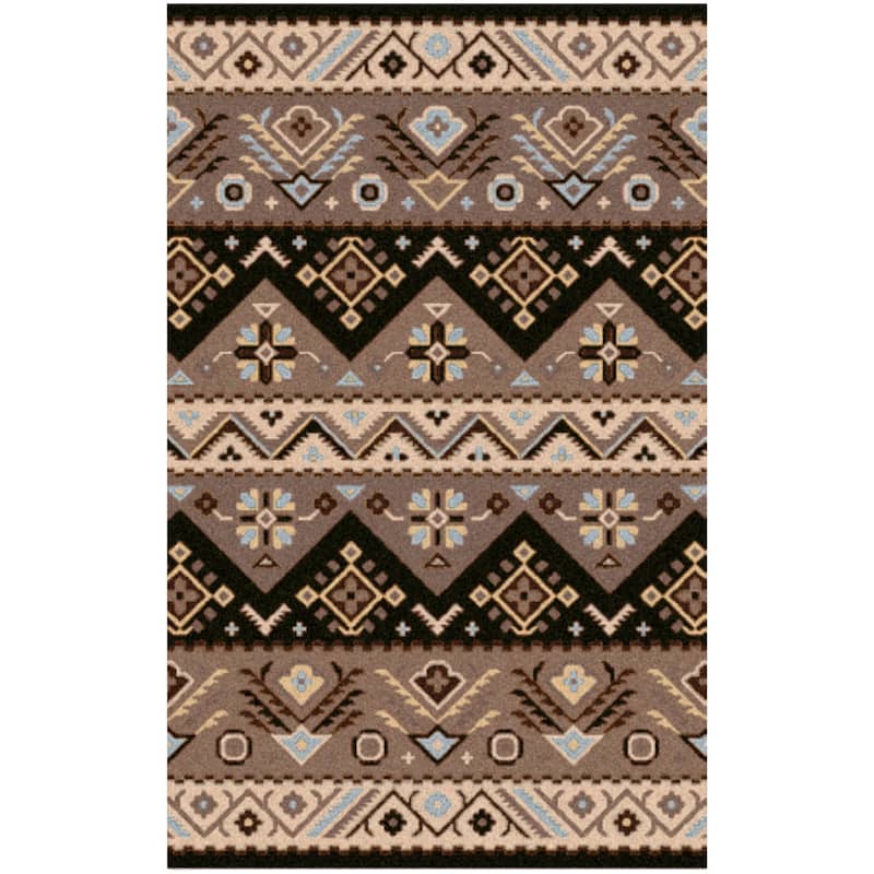 Hand-tufted Plumas Transitional Aztec Wool Area Rug - Black - 9' x 12'