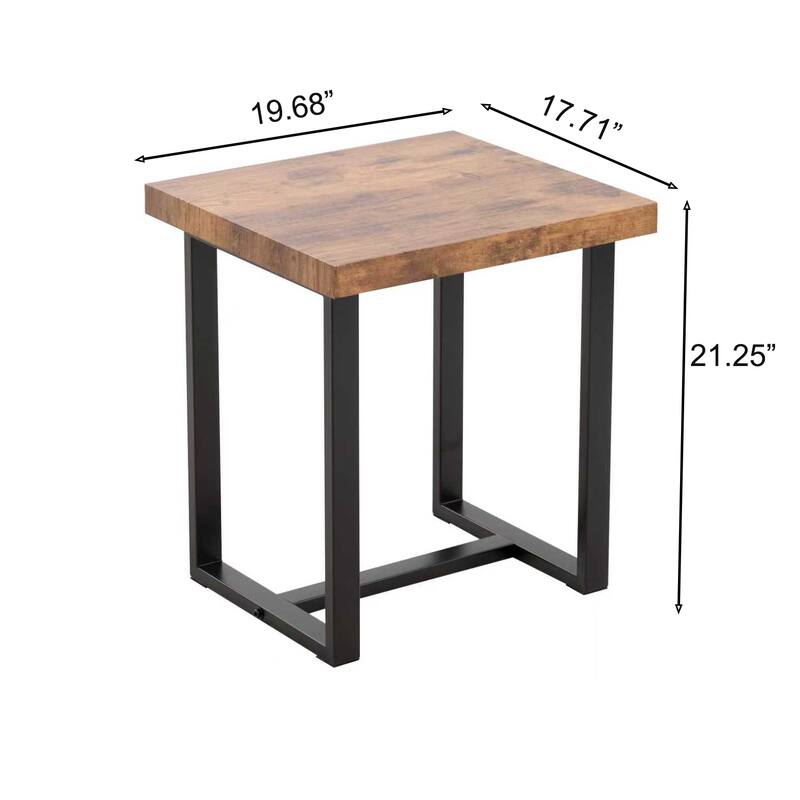 2 Pieces Small Tea Table,Walnut Night Stand,MDF Side Table, Sofa Table with Metal Leg