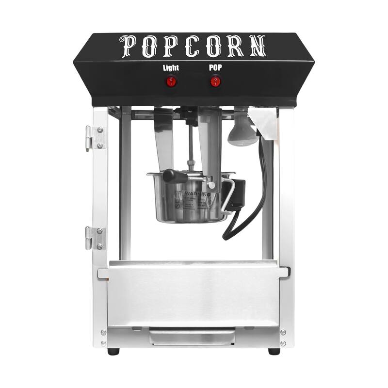 2-Gal Commercial Popcorn Machine with Warming Deck, 600W, Scoop & Cup - Black