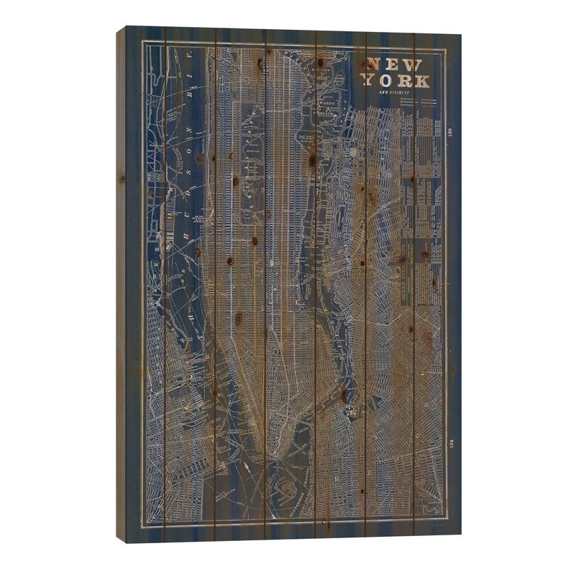 Blueprint Map New York Print On Wood by Sue Schlabach - Multi-Color - 26x18x1.5