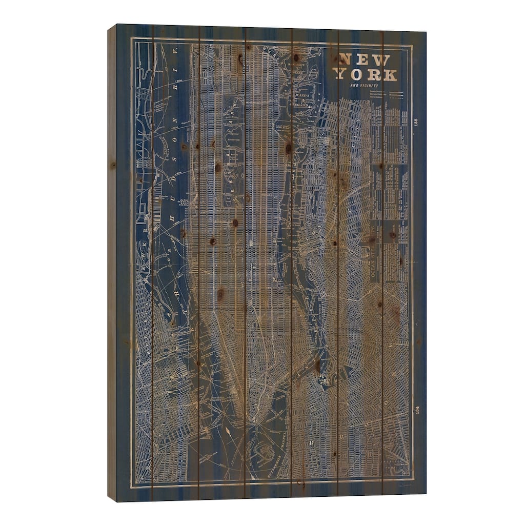 Blueprint Map New York Print On Wood by Sue Schlabach - Multi-Color