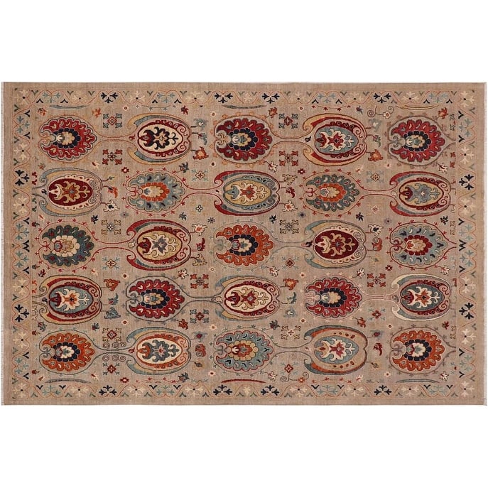 Bohemian Ziegler Deeanna Grey Orange Hand-knotted Wool Rug - 8'0" x 9'10"
