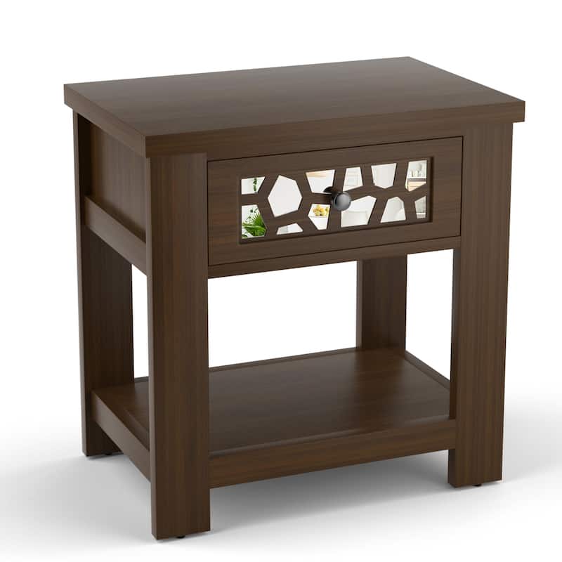 Gymax Side End Table Nightstand w/ Drawer Wood for Living Room Bedroom - Brown
