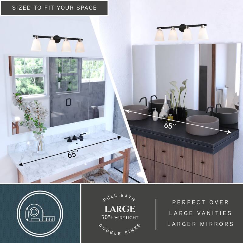 Vermont Matte Black and Nickel Bathroom Vanity Wall Sconce Light Fixture White Glass