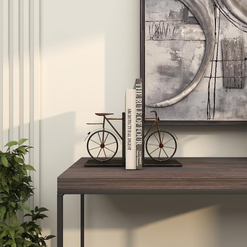 Black Metal Weathered Bike Decorative Bookends (Set of 2)