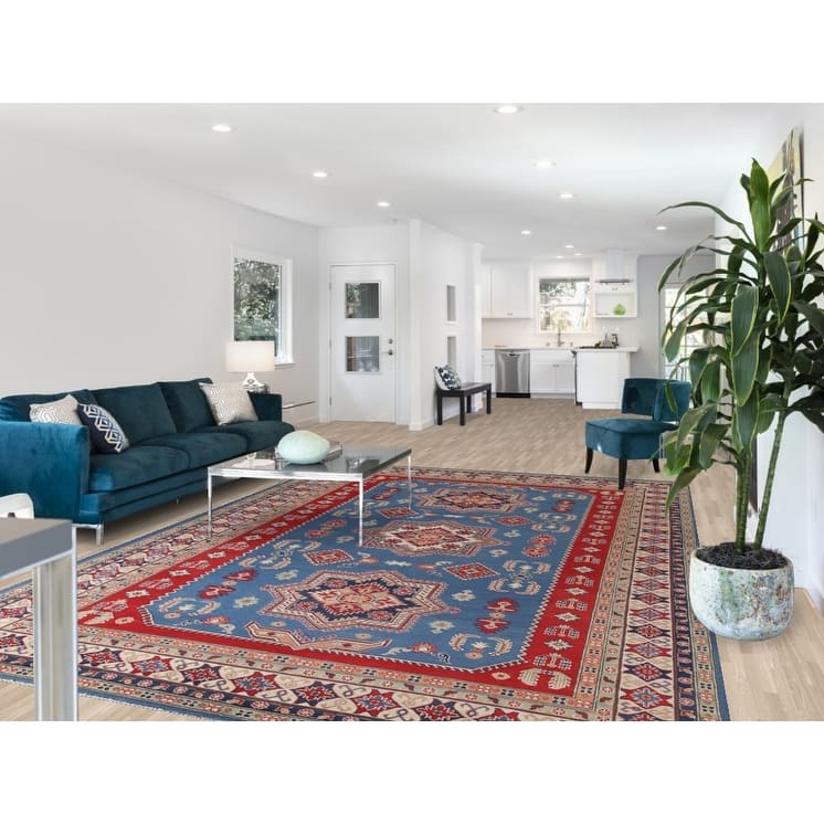 Blue Kazak Oriental Area Rug Wool Carpet - 8'2" x 11'9"