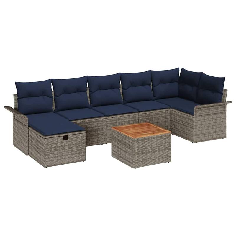 vidaXL 8 Garden Sofa Set with Cushions Black/Grey Poly Rattan - 117.1 x 52.2 x 27.2