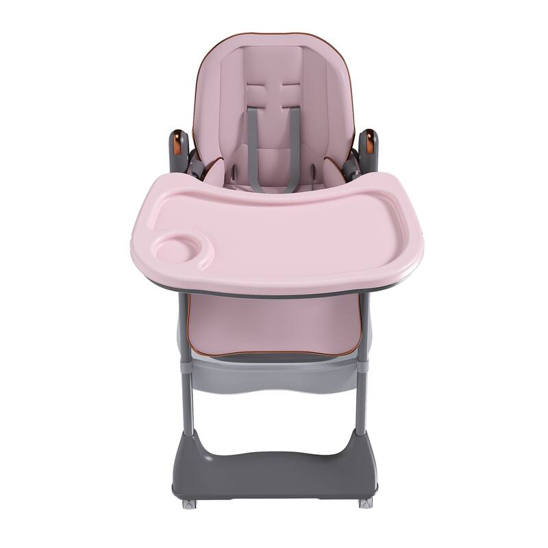 Adjustable High Chair for Babies Aged 0-6 Years with Safety Belt and Lockable Wheels