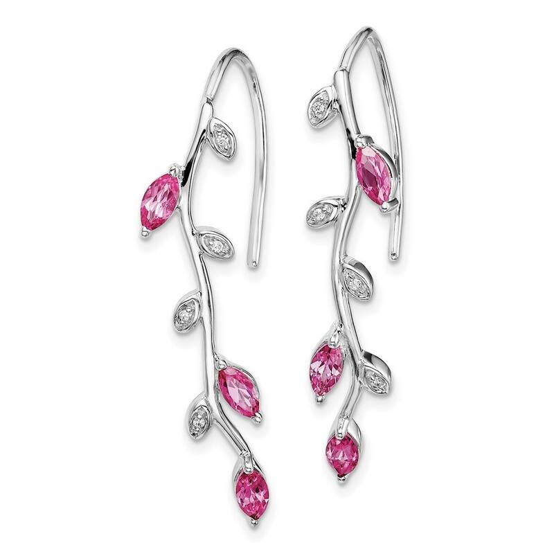 Curata 14k White Gold Diamond and Pink Sapphire Earrings - 34x6mm Wide